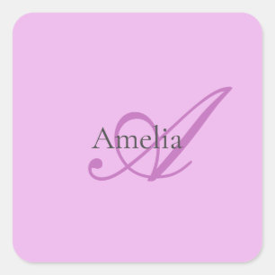 Name Monogram Initial Letter Orchid & Lilac Square Sticker