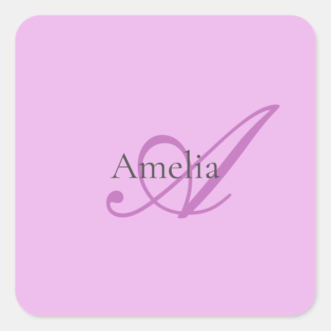 Name Monogram Initial Letter Orchid & Lilac Square Sticker (Front)