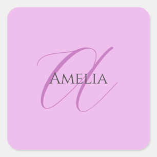 Name Monogram Initial Letter Orchid & Lilac Square Sticker