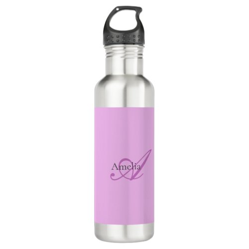 Name Monogram Initial Letter Orchid  Lilac Stainless Steel Water Bottle