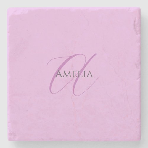 Name Monogram Initial Letter Orchid  Lilac Stone Coaster