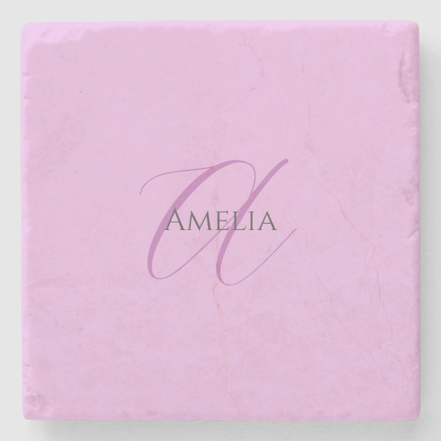 Name Monogram Initial Letter Orchid & Lilac Stone Coaster (Front)