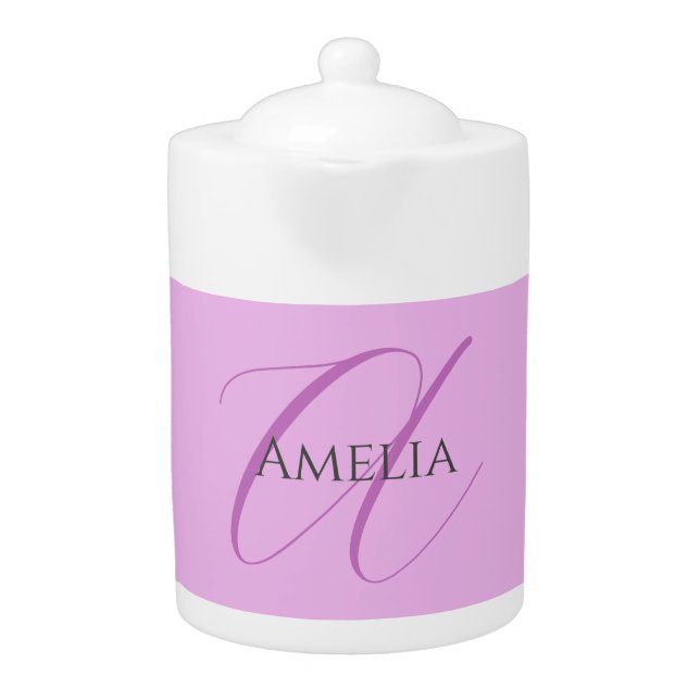 Name Monogram Initial Letter Orchid & Lilac Teapot (Front)