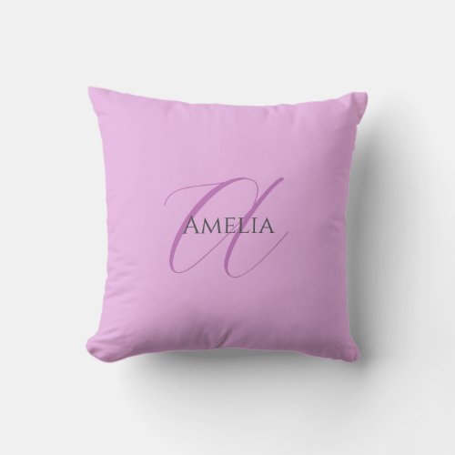 Name Monogram Initial Letter Orchid  Lilac Throw Pillow