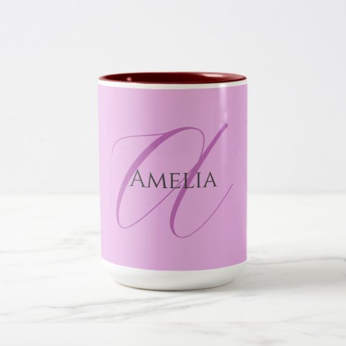 Name Monogram Initial Letter Orchid  Lilac Two_Tone Coffee Mug