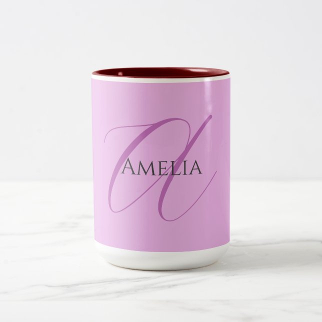 Name Monogram Initial Letter Orchid & Lilac Two-Tone Coffee Mug (Center)