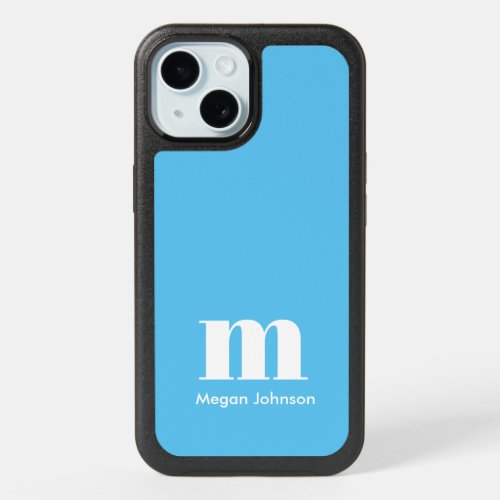 Name Monogram Initial Modern Simple Custom Blue iPhone 15 Case