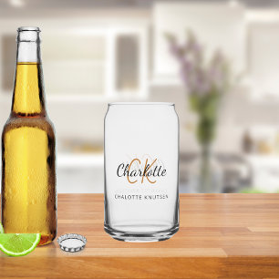 Name monogram initials script can glass
