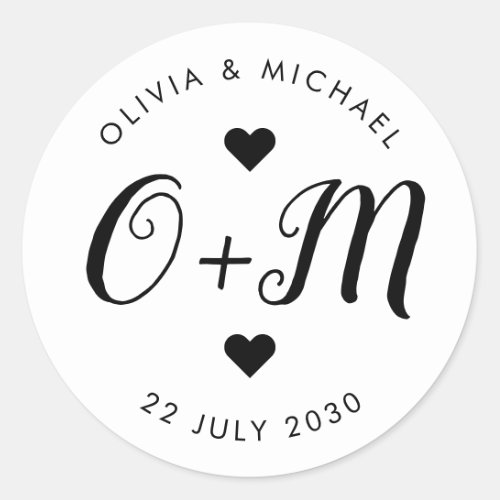 Name Monogram Initials Script Wedding Party Favor Classic Round Sticker