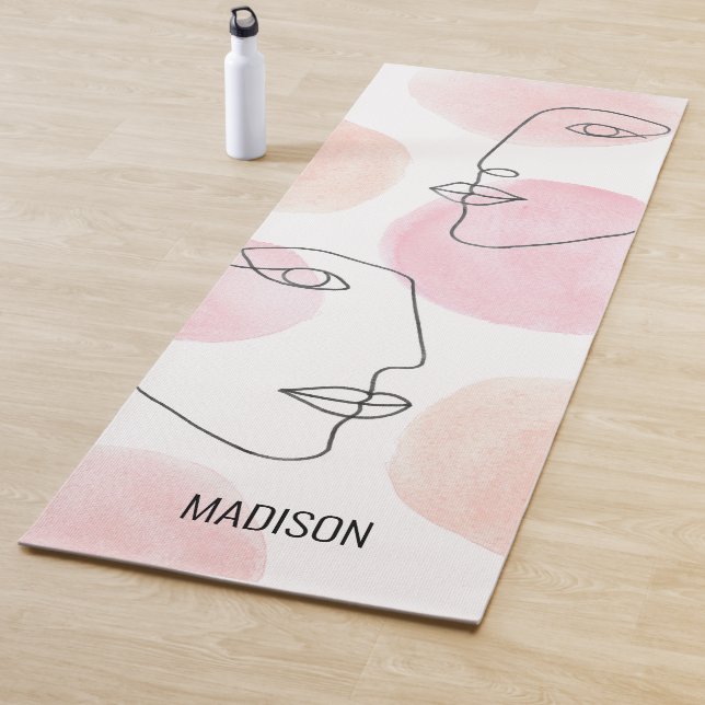 Name Monogram Line Drawing Faces Pink Yoga Mat (In Situ)