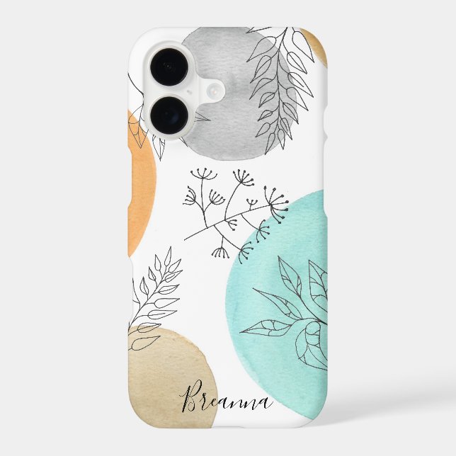 Name Monogram Line Drawing Leaf Pattern Iphone Case (Back)