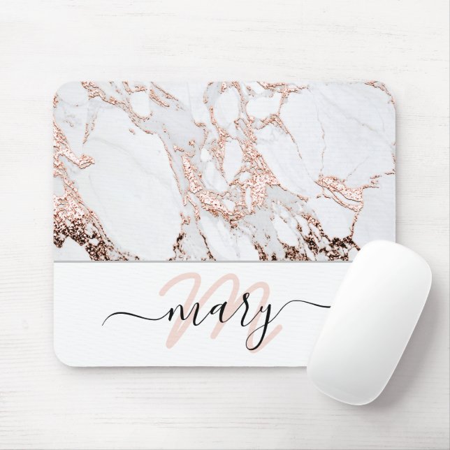 Name Monogram Marble Rose Pink White Abstract Mouse Pad (With Mouse)