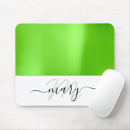 Name Monogram Minimal Fresh Green White Modern Mouse Pad