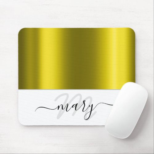 Name Monogram Minimal  Mustard Green White Modern Mouse Pad