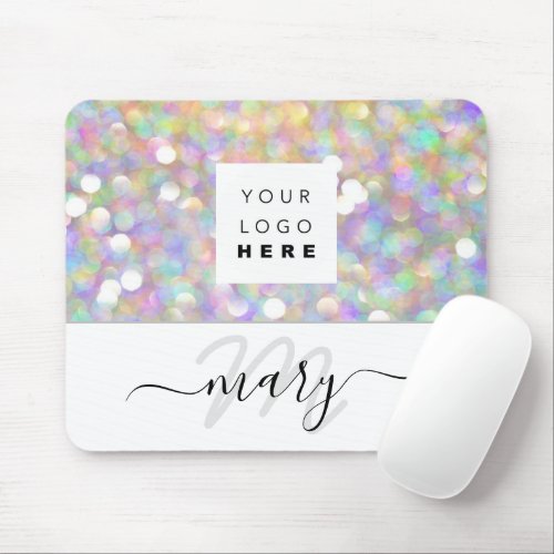 Name Monogram Minimal Pink Holographic Logo Mouse Pad