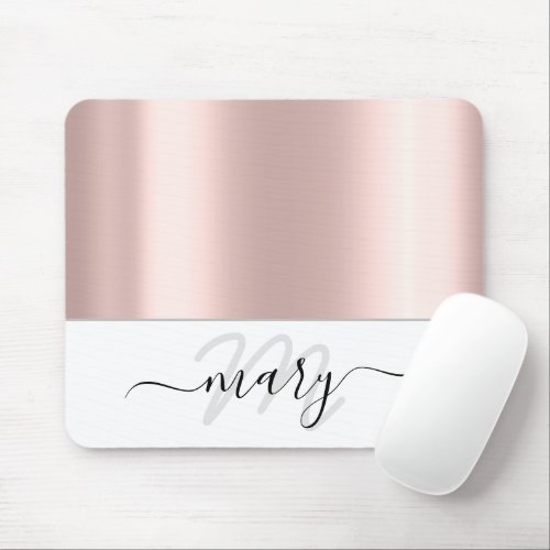 Name Monogram Minimal  Rose Blush White Modern Mouse Pad