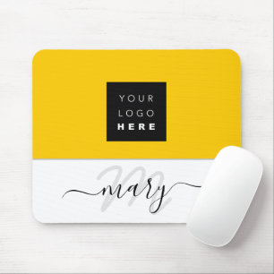 Name Monogram Minimal Yellow Lemon White Logo Mouse Pad