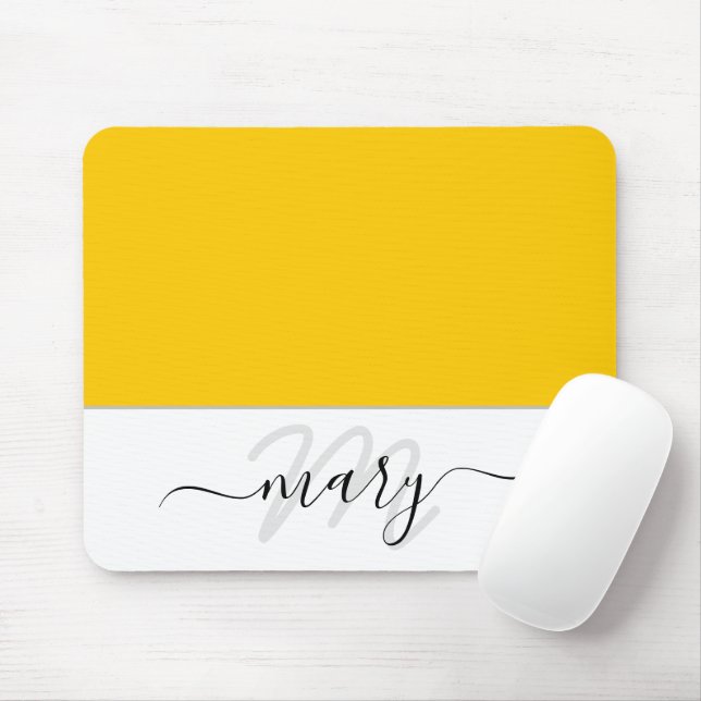 Name Monogram Minimal Yellow Lemon White Modern Mouse Pad (With Mouse)