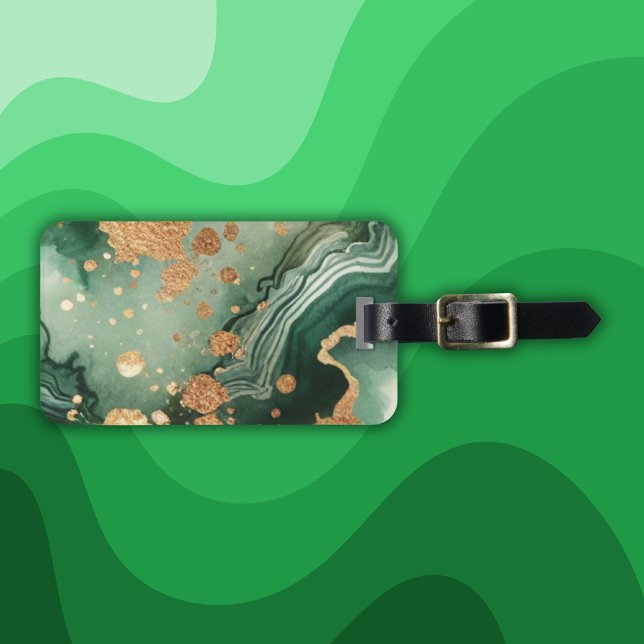 Name Monogram Modern Gold & Green Geode | Luggage Tag (Creator Uploaded)