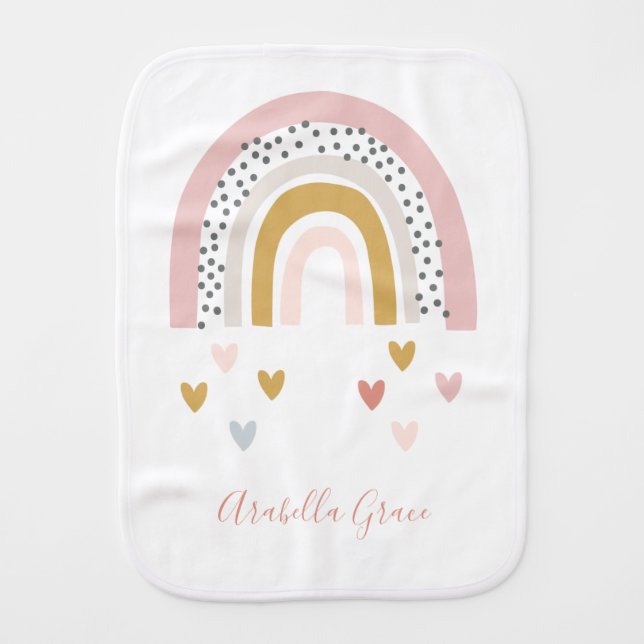 Name Monogram Muted Rainbow Rainbow Baby Burp Cloth (Front)