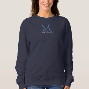 Name Monogram Navy Blue Clothing Apparel Womens Sweatshirt