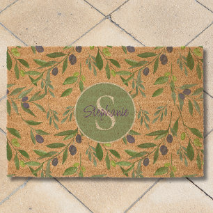 Name Monogram Olive Pattern Fiber Doormat