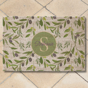 Name Monogram Olive Pattern Fiber Doormat