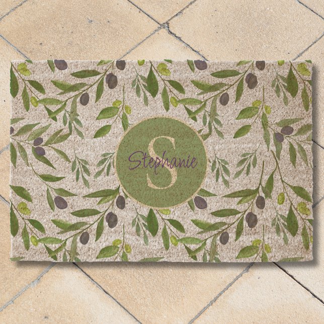 Name Monogram Olive Pattern Fiber Doormat (Creator Uploaded)