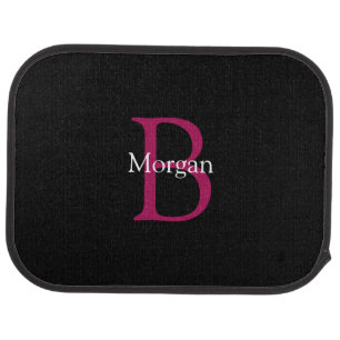 Name & Monogram on Black Car Floor Mat