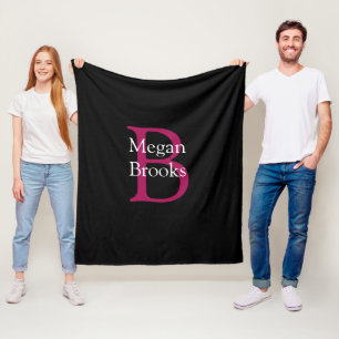Name & Monogram on Black Fleece Blanket