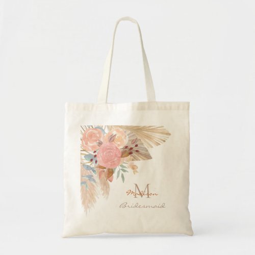 Name Monogram Pampas Bridesmaid Tote Bag