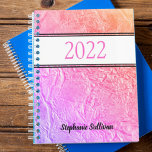 Name Monogram Pink  Planner<br><div class="desc">This personalized Planner is decorated with a textured effect print in shades of pink,  purple and coral.
Easily customizable with your name and year or monogram if you prefer.
Because we create our own artwork you won't find this exact image from other designers.
Original Design © Michele Davies.</div>
