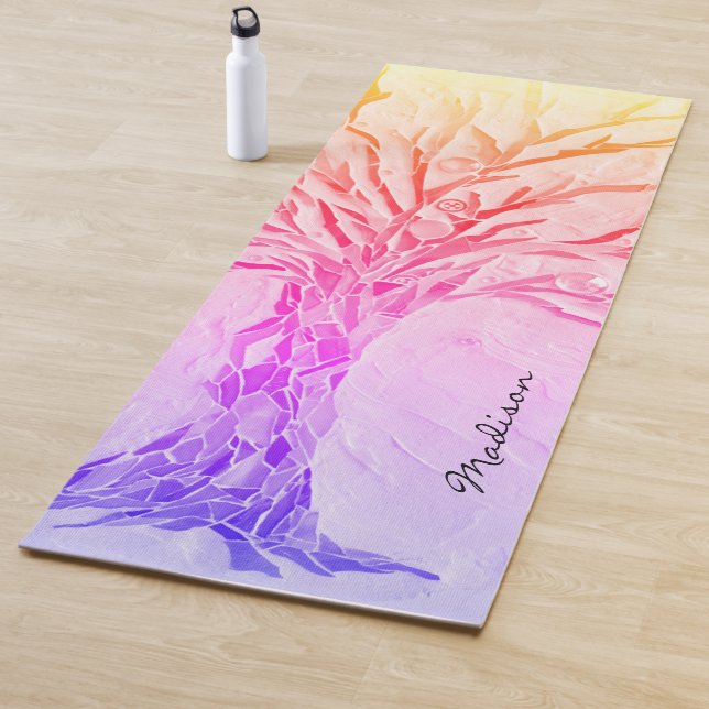 Name Monogram Pink Purple Girly Yoga Mat (In Situ)