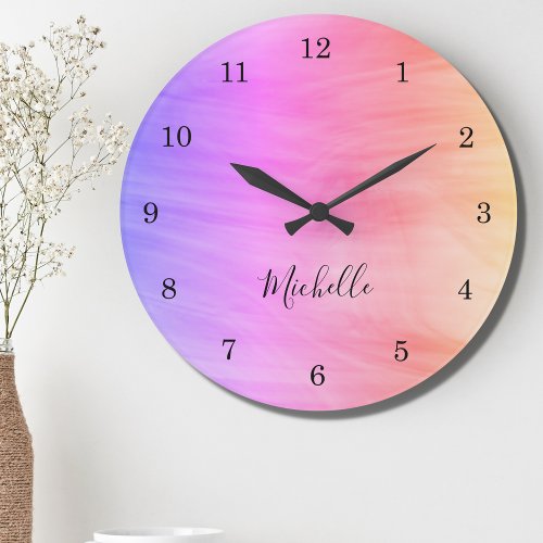 Name Monogram Pink Purple Large Clock