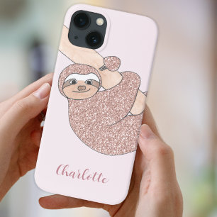 Name Monogram Pink Sloth iPhone 13 Case