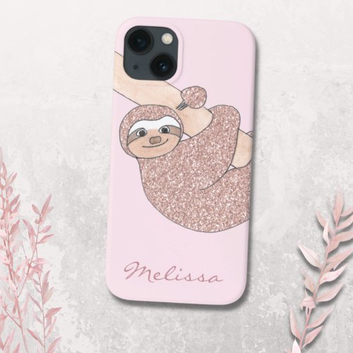 Name Monogram Pink Sloth  iPhone 13 Case