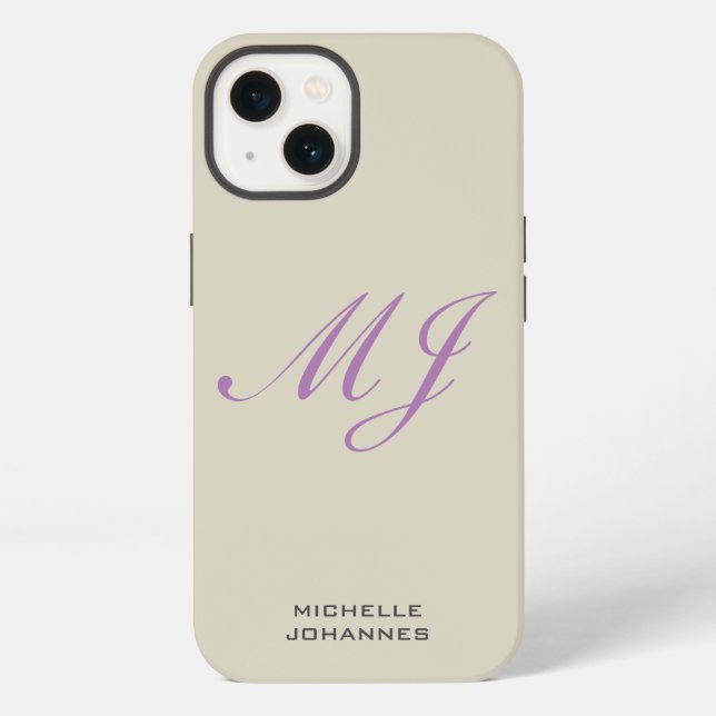 Name Monogram Plain Modern Minimalist Iphone Case (Back)