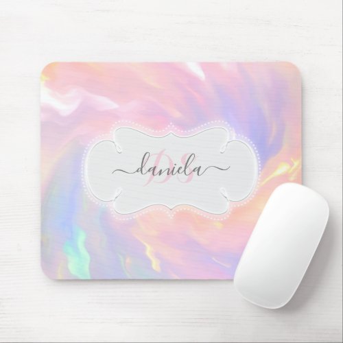 Name Monogram Princess Holographic Pink Mouse Pad