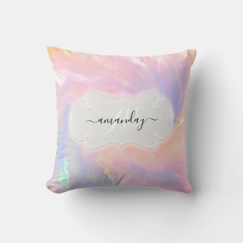 Name Monogram Princess Unicorn Pastel Frame Throw Pillow