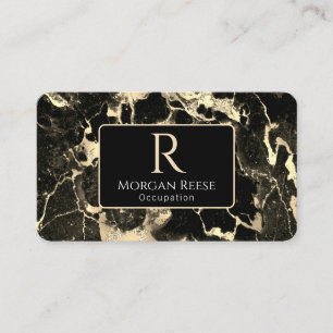 Name/Monogram, QR Code, Black/Gold Marble Vs2 Business Card