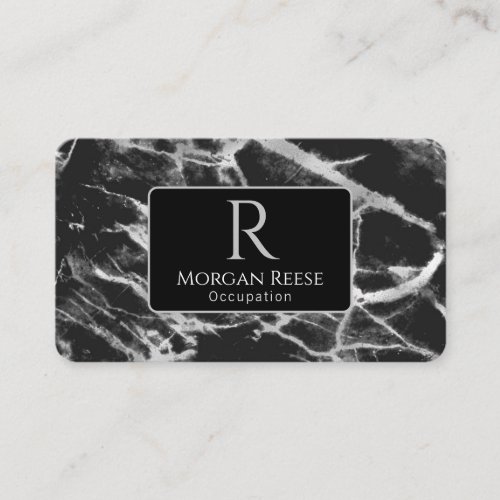 Name  Monogram QR Code Black  Grey Marble Business Card
