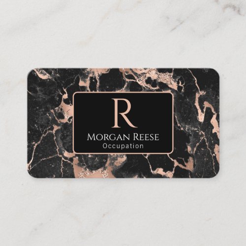 NameMonogram QR Code BlackRose Gold Marble Vs2 Business Card