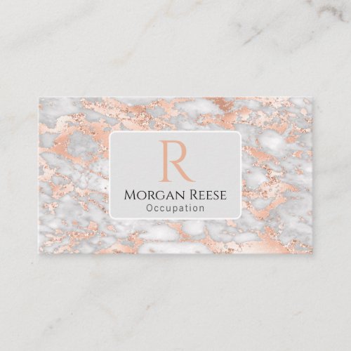 Name  Monogram QR Code Grey  Rose Gold Marble  Business Card
