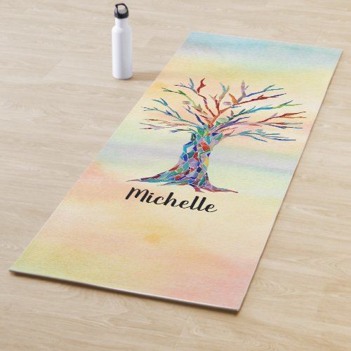 Name Monogram Rainbow Tree Yoga Mat