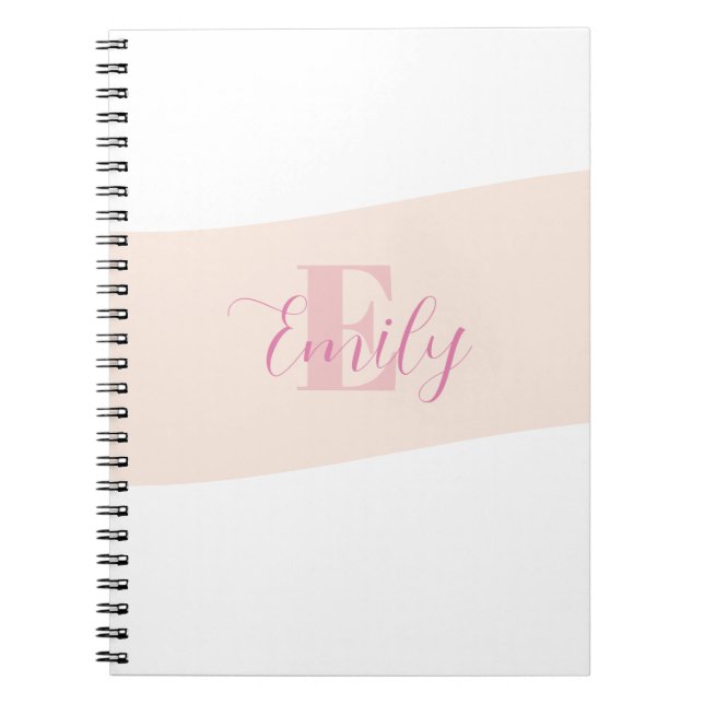  Name Monogram Retro Rose Pink Notebook (Front)