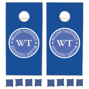 Name Monogram Royal Blue Cornhole Set