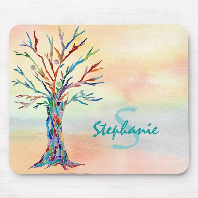 Name Monogram Rustic Tree Mouse Pad (Front)