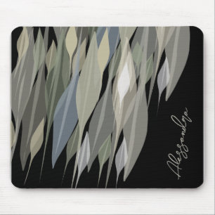 Name Monogram sage green beige gray black leaves Mouse Pad