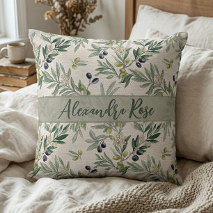 Name Monogram Sage Green French Country Olive  Throw Pillow