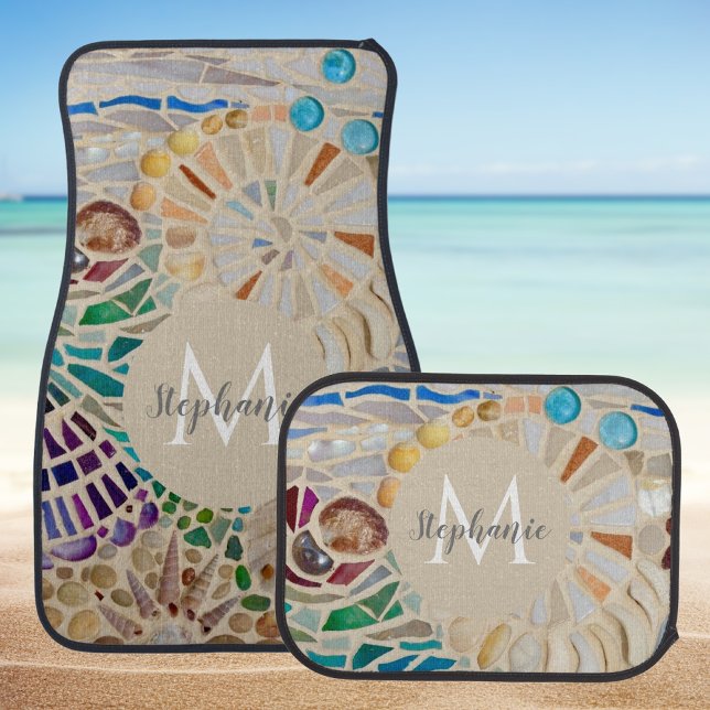 Name Monogram Shells Car Floor Mat (Creator Uploaded)